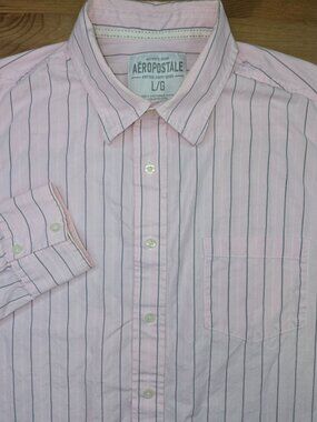 Aeropostale Mens Pink Striped Dress Shirt Large